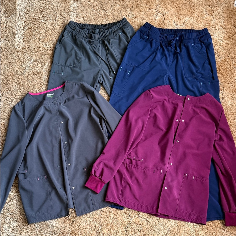 Stylish Scrub Set in Gray, Blue, and Purple